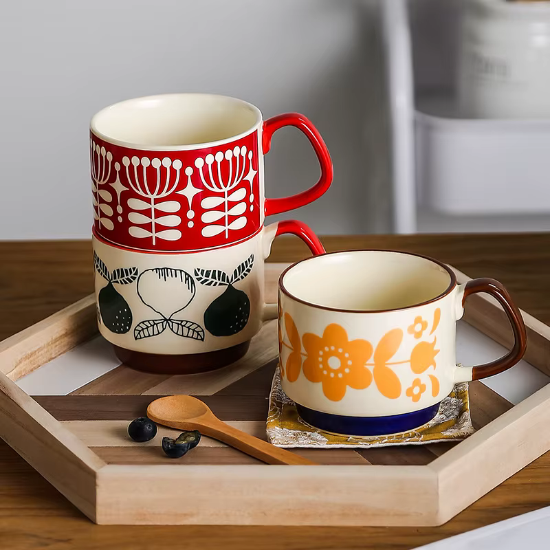 Tasse à café à fleurs japonaises rétro en céramique