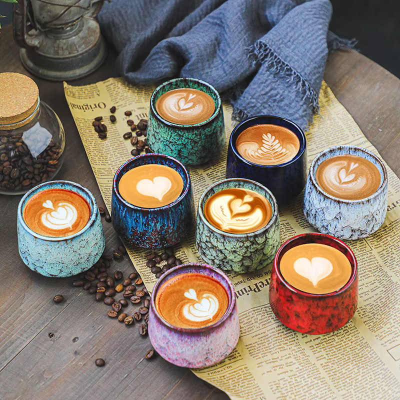Tasse à café en céramique à glaçure réactive colorée