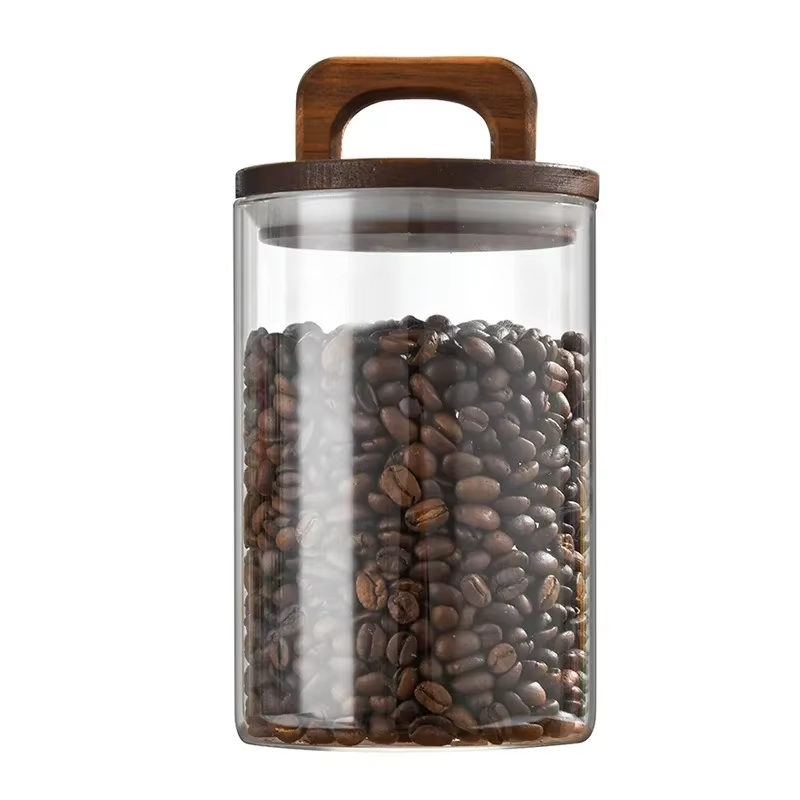Bocaux en verre pour grains de café avec couvercle en bois