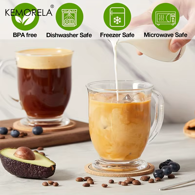 Tasse à café transparente avec poignée, tasse à Cappuccino créative, café, lait, thé, jus, usage domestique, ensemble de verres, 1/4 pièces