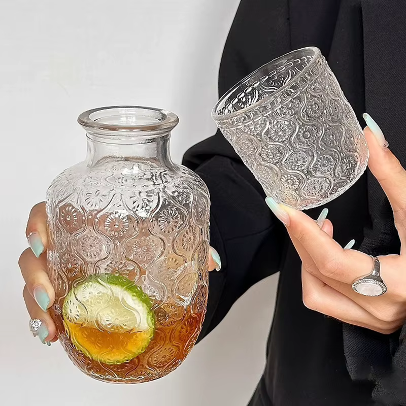 Ensemble de Carafe et gobelets en verre transparent de 550ml