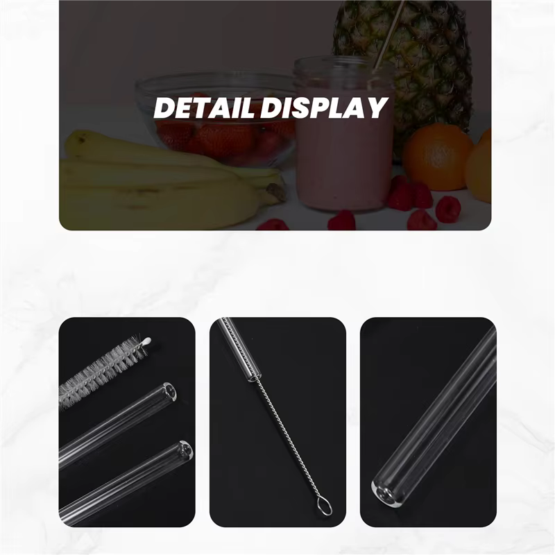 12PCS Pailles en verre transparent réutilisables