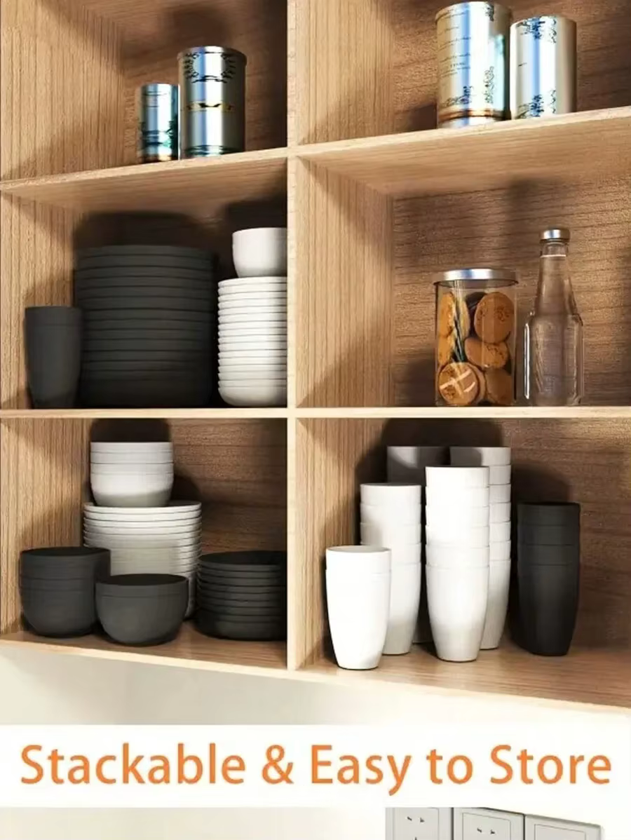 Ensemble de vaisselle en plastique réutilisable 4/16/24 pièces
