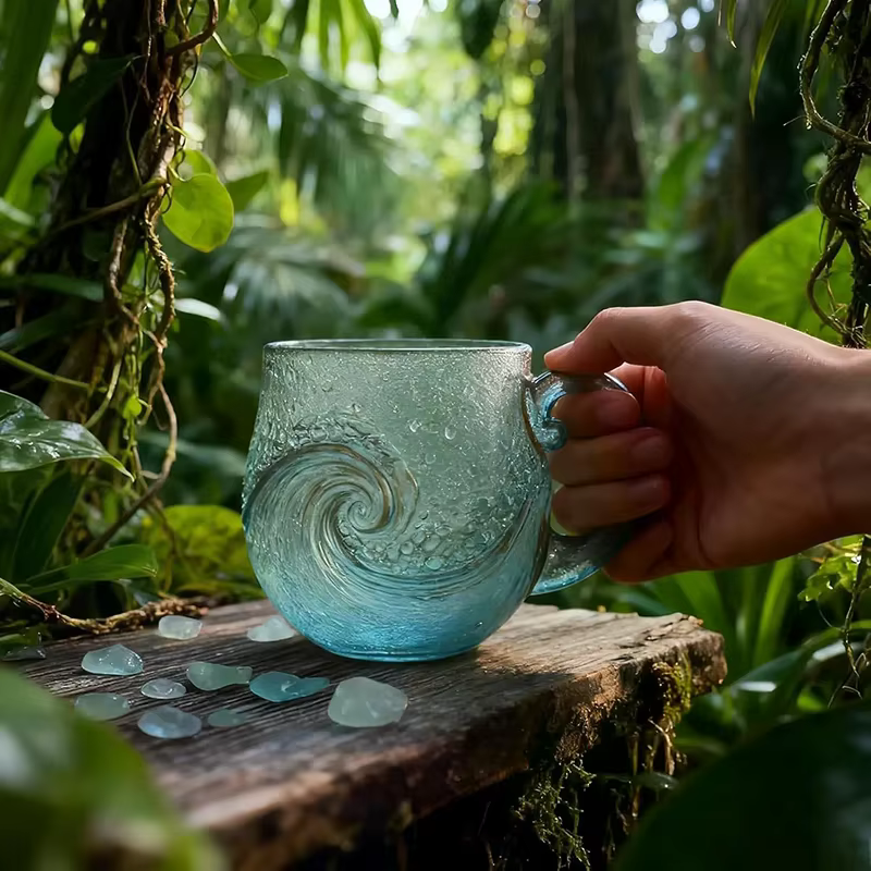 Tasse ondulée en verre de mer 12 Oz