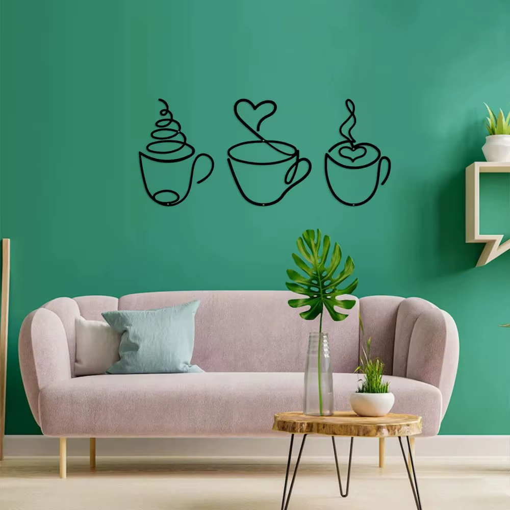 CIFBUY Ensemble de 3 décorations murales en métal en forme de tasses à café