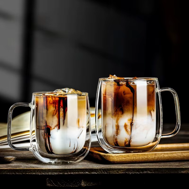 Tasse à café en verre à Double paroi avec poignée
