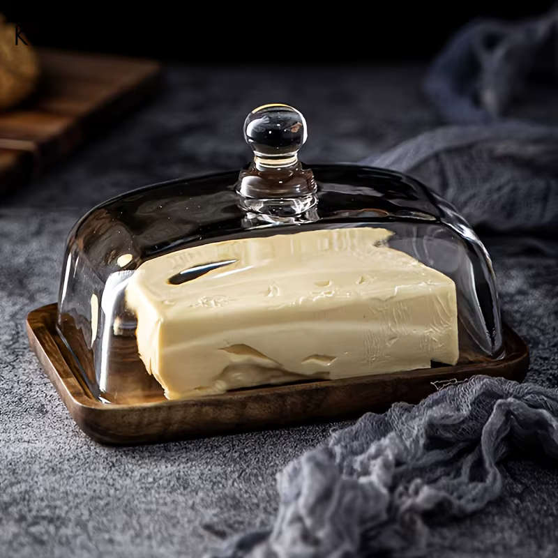 Beurre vintage avec couvercle en verre - Assiette à dîner rectangulaire élégante