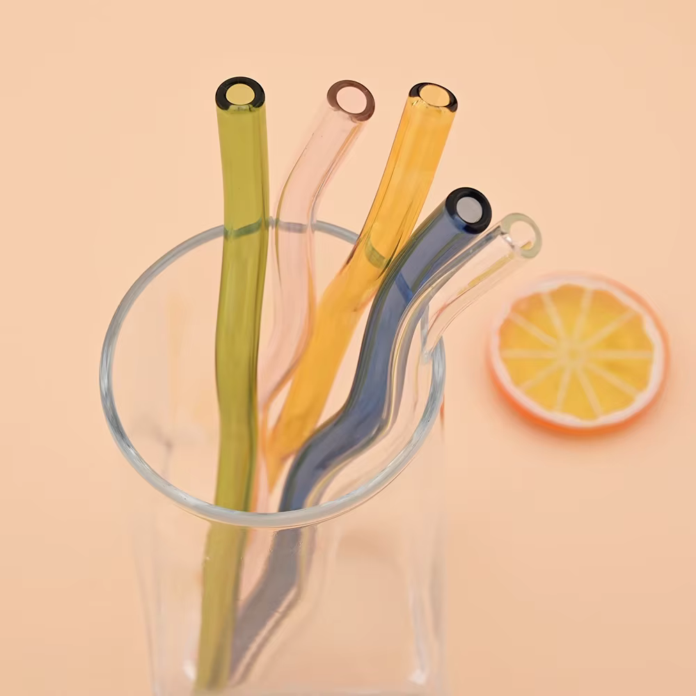 Pailles en verre ondulées réutilisables