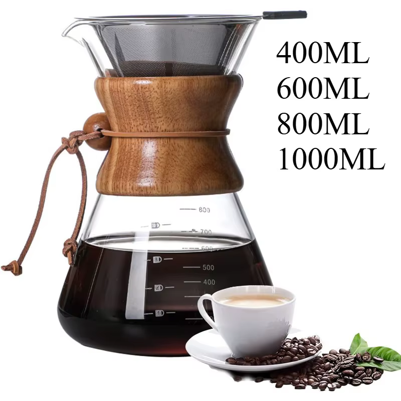 Cafetière à verser manuelle avec manchon en bois