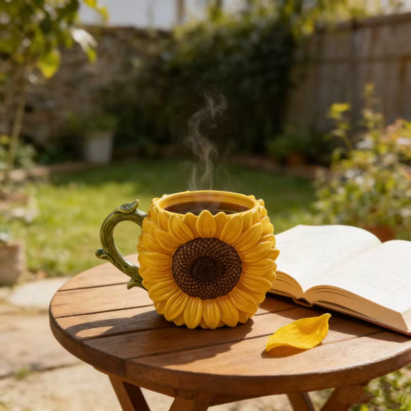 Tasse à café en céramique Tournesol - Tasse décorative florale 3D