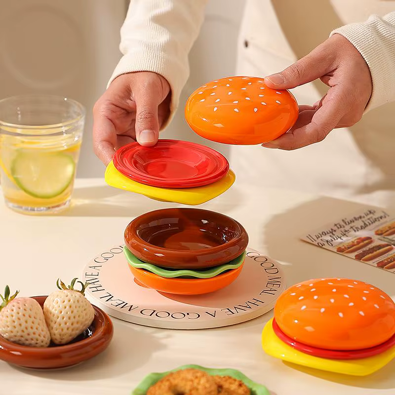 Ensemble d'assiettes à Hamburger empilables