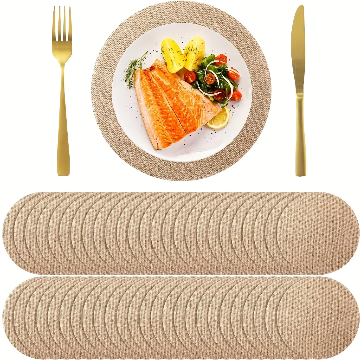 6 pièces de sets de table ronds en jute naturelle