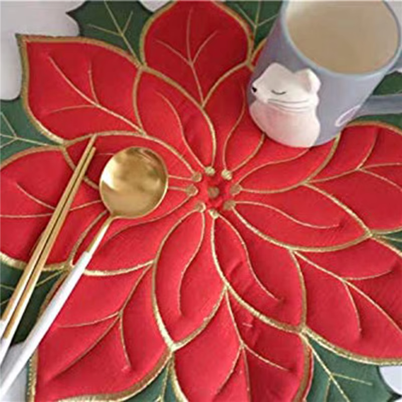 12X vacances noël napperons brodés appliques Poinsettia