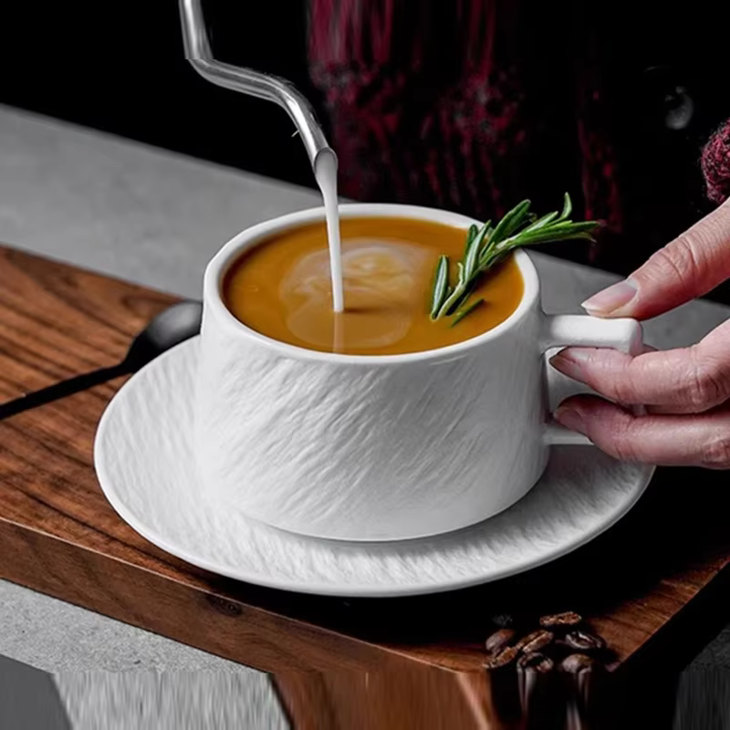 Ensemble de tasses à café en céramique de sable de roche de style japonais