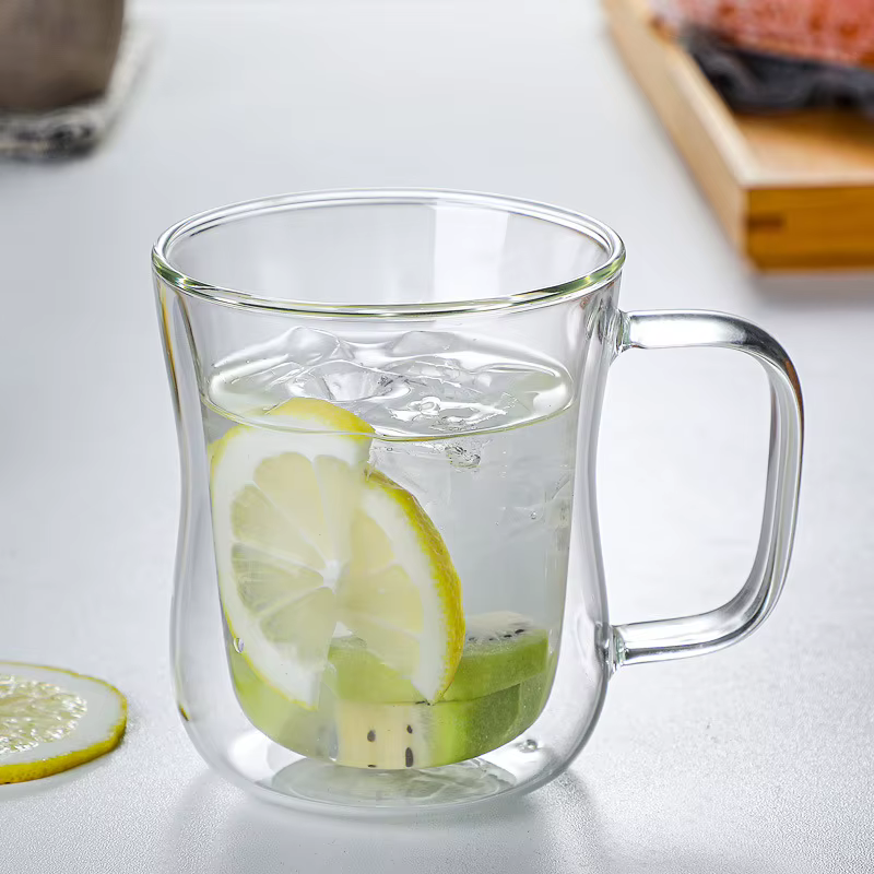 Verres transparents à double paroi en borosilicate avec poignée
