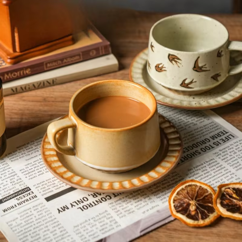 Ensemble de tasses à café et soucoupes rétro haut de gamme