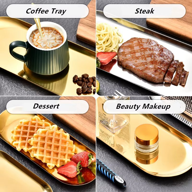 Assiette de cuisine en acier inoxydable doré