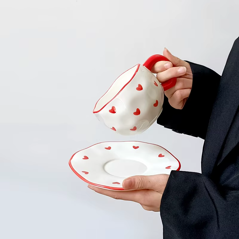 Style coréen mignon arc café tasse en céramique assiette ensemble créatif Vintage peint à la main ménage bureau lait petit déjeuner tasses d'eau nouveau