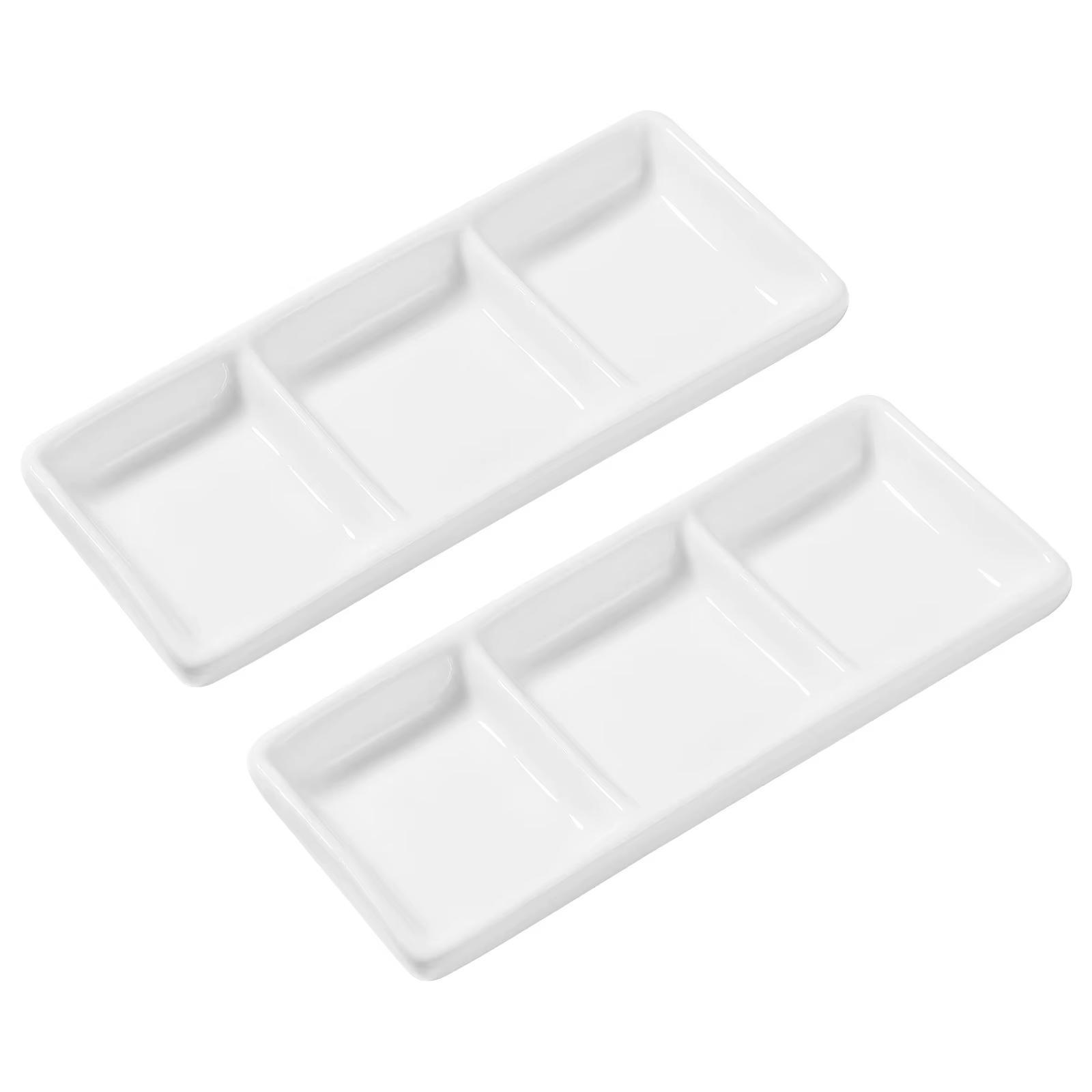Plateau de service rectangulaire en céramique à 3 compartiments pour sauces