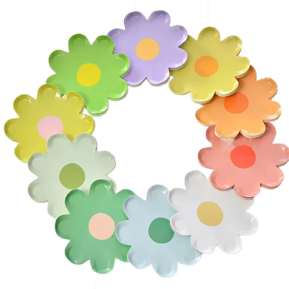 Lot de 10 assiettes jetables en papier motif marguerite pour gâteaux