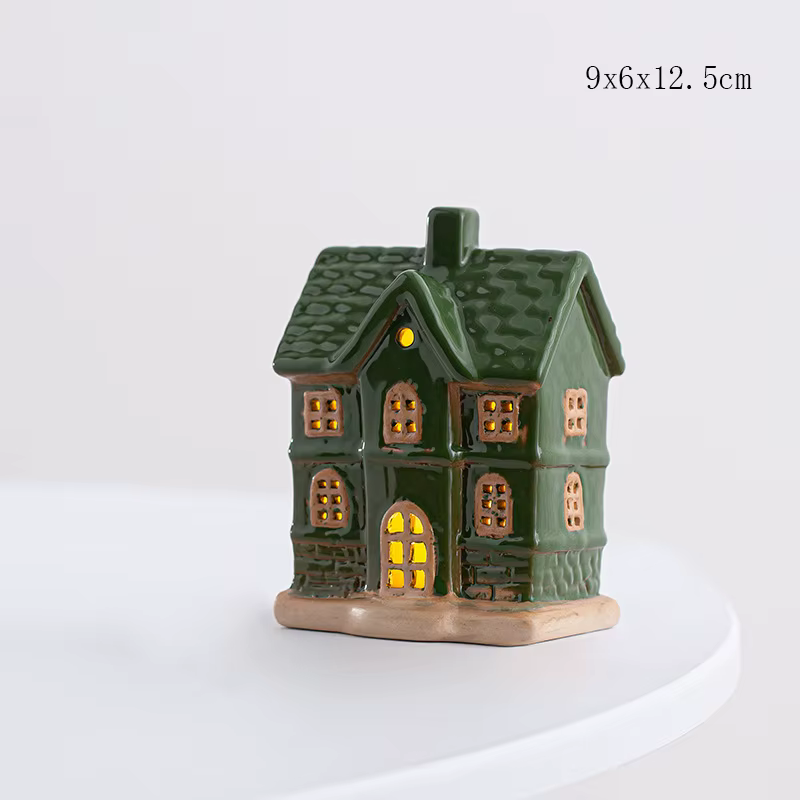 Décoration de noël porcelaine Miniature maison de Village lumière LED céramique château modèle