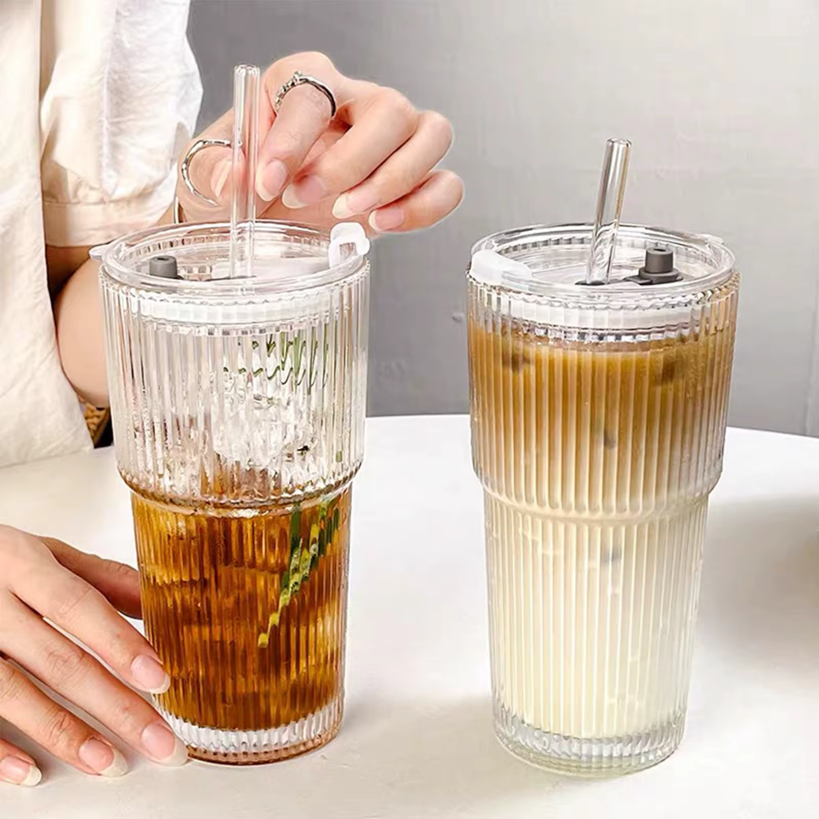 Lot de 2 verres à café glacé avec pailles