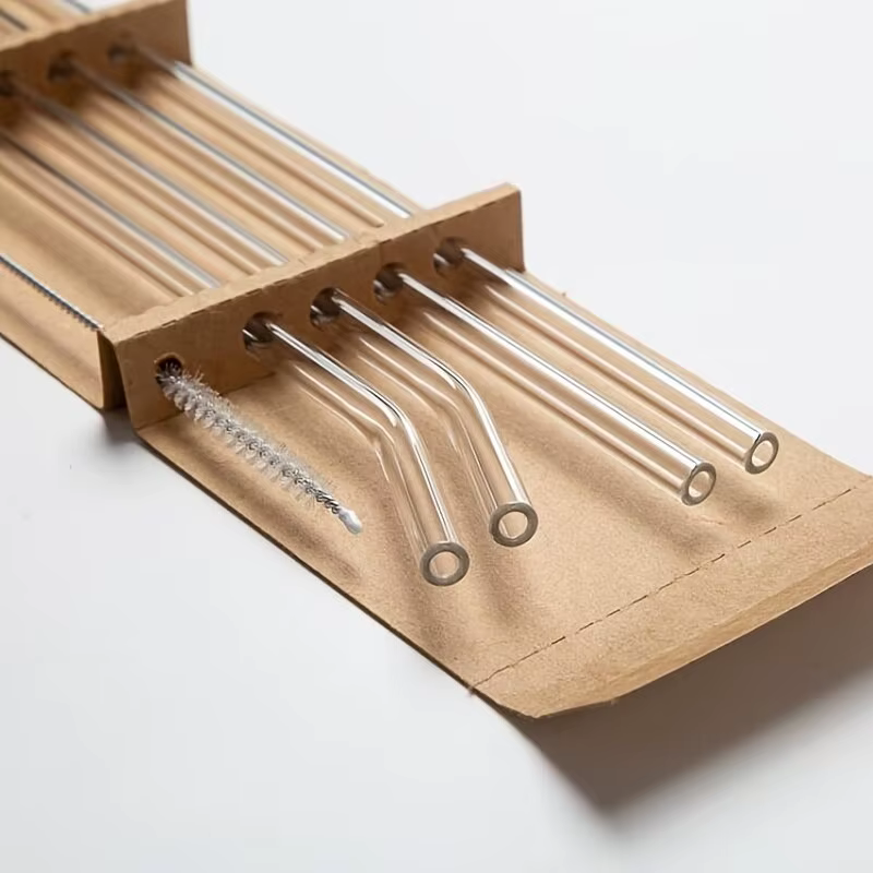 1set résistant à la chaleur verre pailles avec brosse-lot de 5-réutilisable et lavable