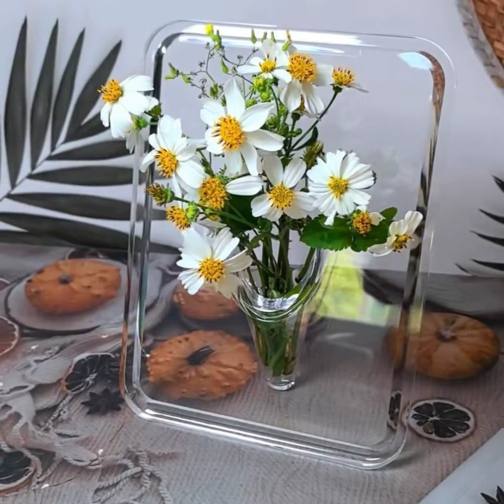 Vase à fleurs transparent, cadre photo décoratif, vase d'art moderne, cadre pour photos, vase hydroponique, présentoir d'étagère
