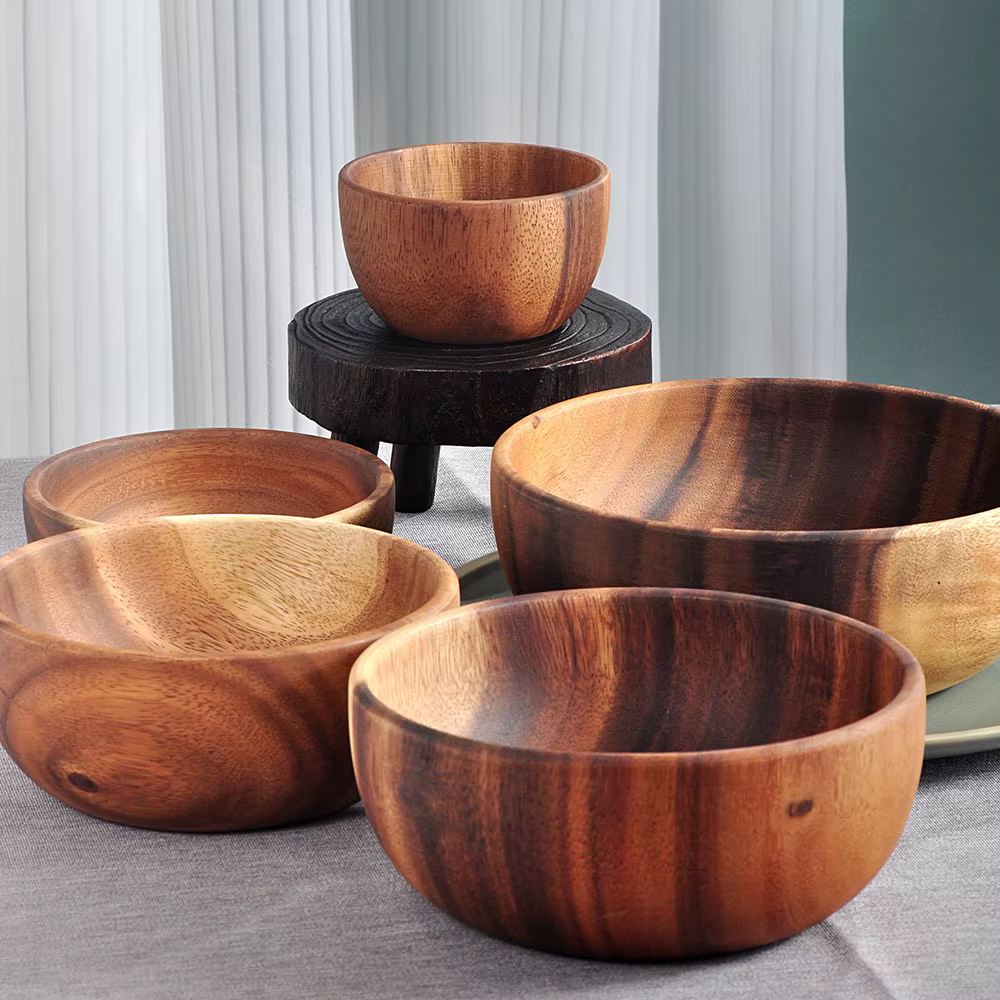 Jaswehome 1 pièce Bol à salade en bois d'acacia naturel fait main