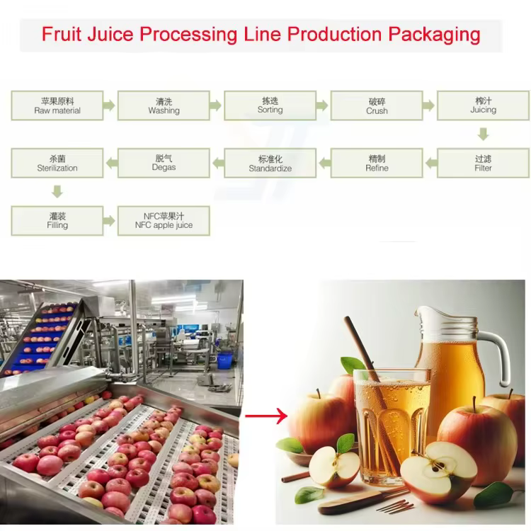 Ligne de production de jus de pomme après traitement, équipée d'un système de refroidissement, de mélange et de tamponnage pour la suite de la production de boissons