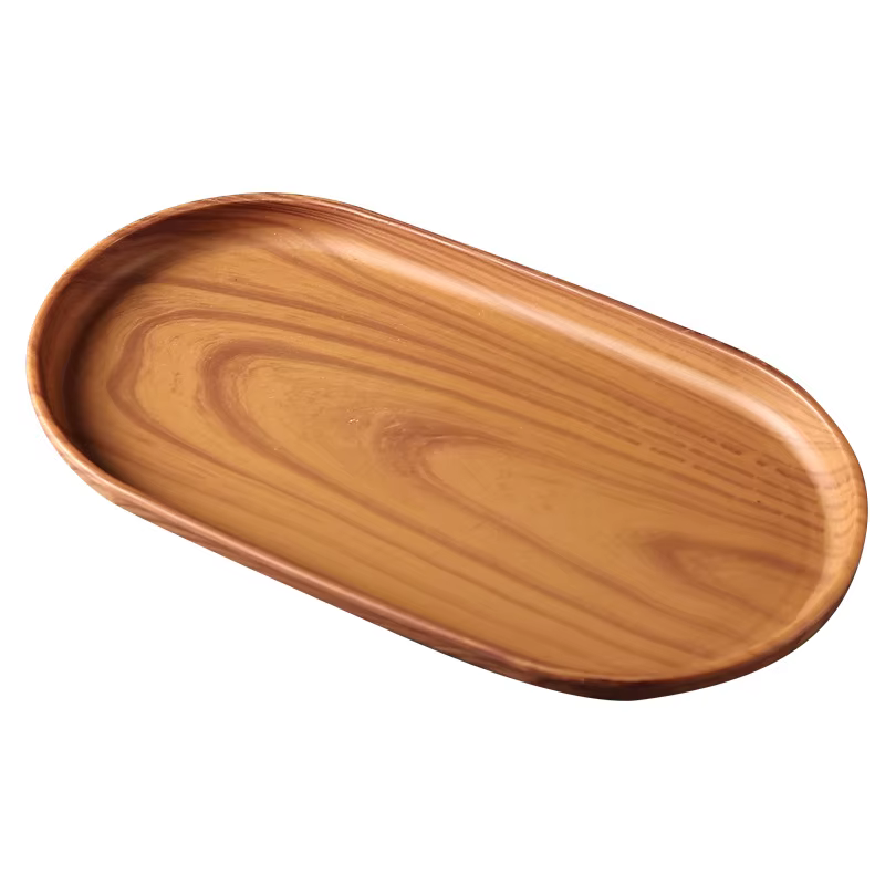 Vaisselle en plastique Grain de bois plateau alimentaire rond Rectangle assiette à Dessert style japonais Snack fruits thé soucoupe palette planche à pain