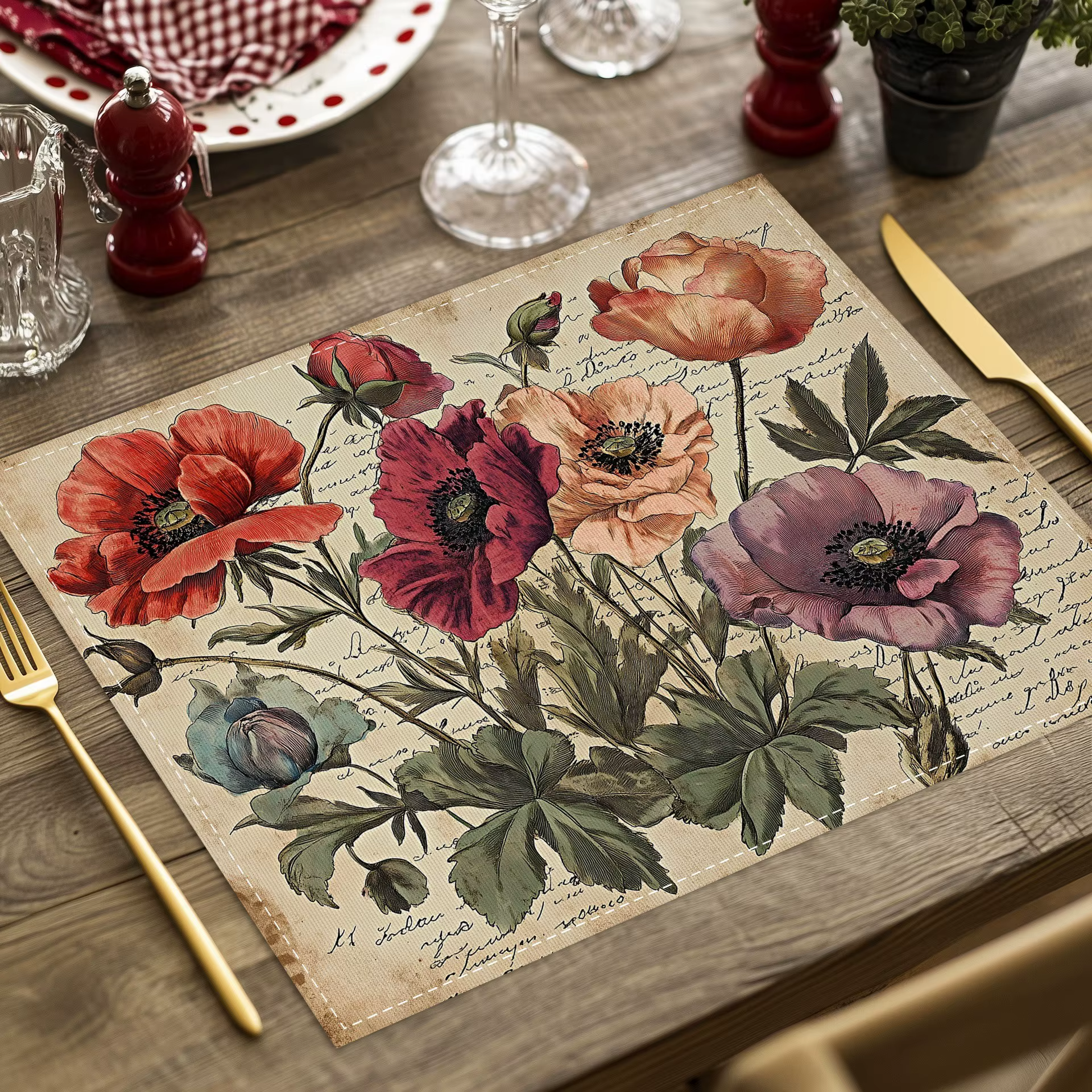 Set de table en lin floral vintage