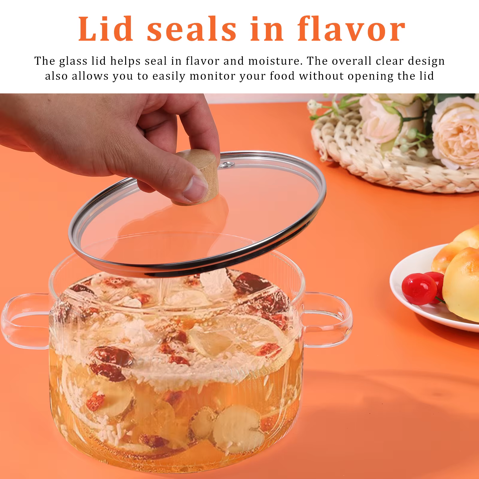 Casserole en verre transparente avec couvercle