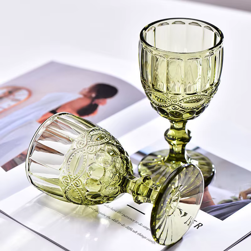 1 pièce 240ml 8oz Vintage en relief couleur unie gobelet ambre vert bleu violet verres à vin