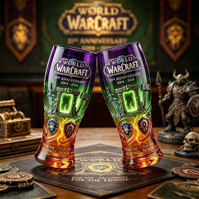 Tasse en verre World of Warcraft 22e anniversaire 2004-2026 Alliance & Horde, mug à bière de collection pour les fans