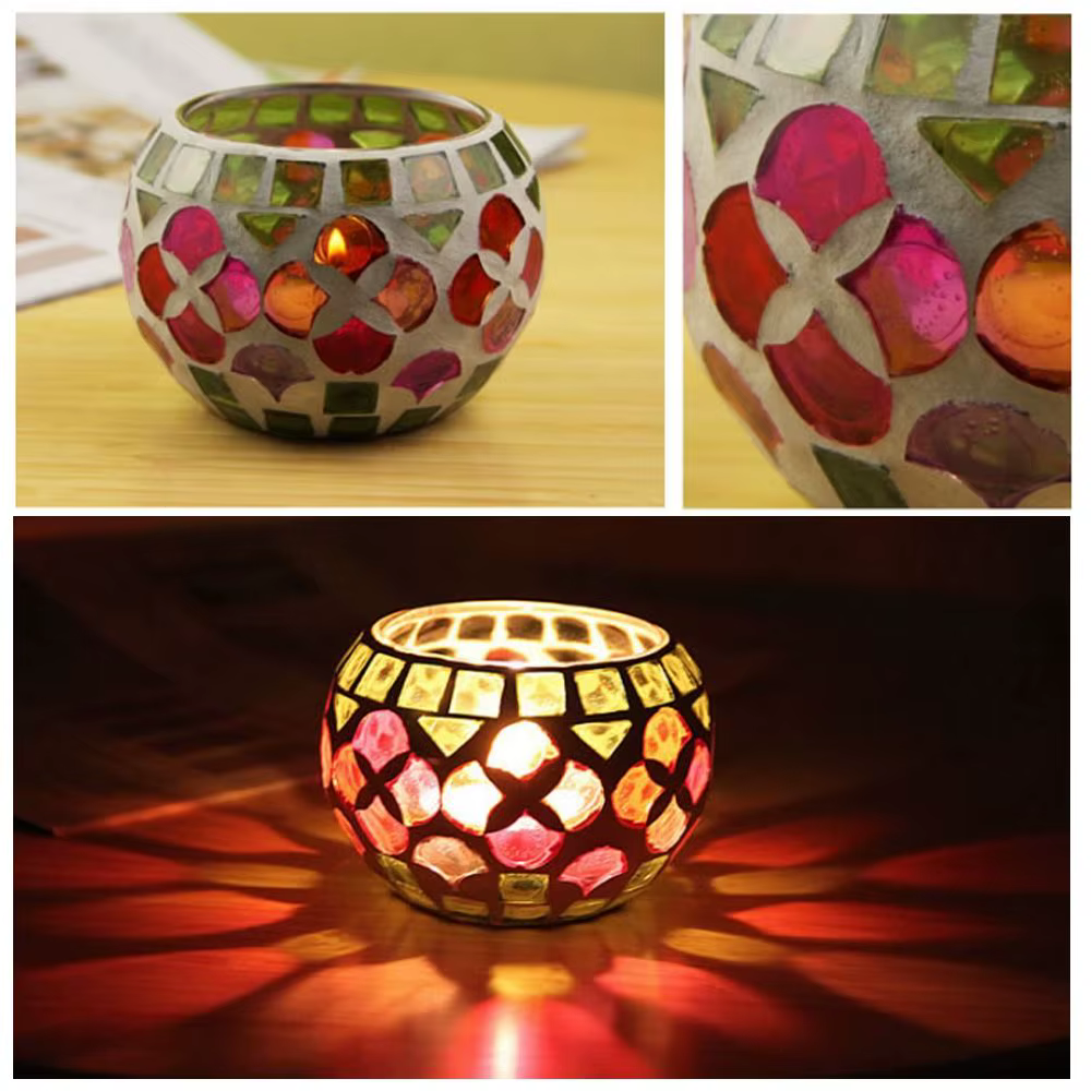 Bougeoir en verre mosaïque marocain