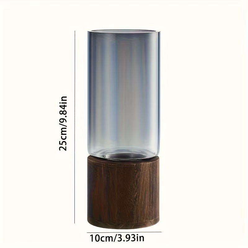 Vase en verre élégant avec Base en bois pour plantes hydroponiques