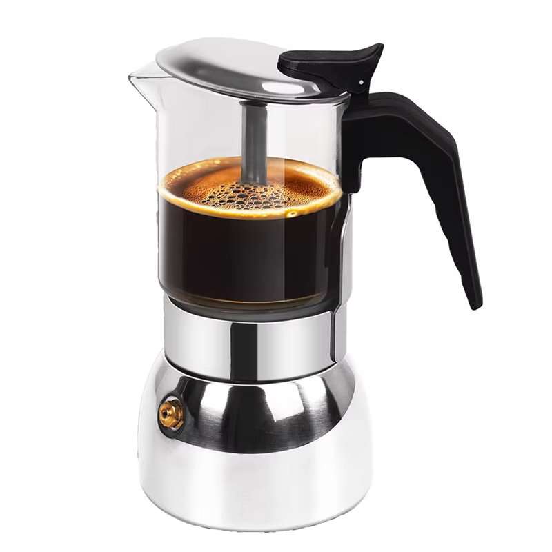 Machine à café italienne en acier inoxydable Moka Pot 9 tasses verre clair cuisinière cafetière expresso 450Ml 15Oz