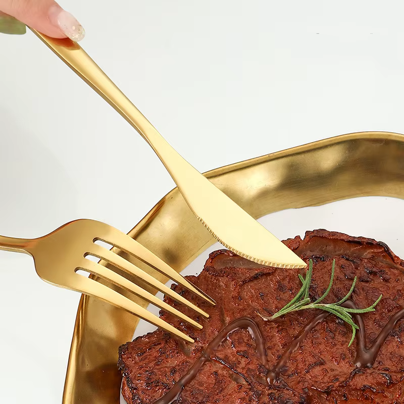 8/12/16 pièces en acier inoxydable or vaisselle fourchette à dîner
