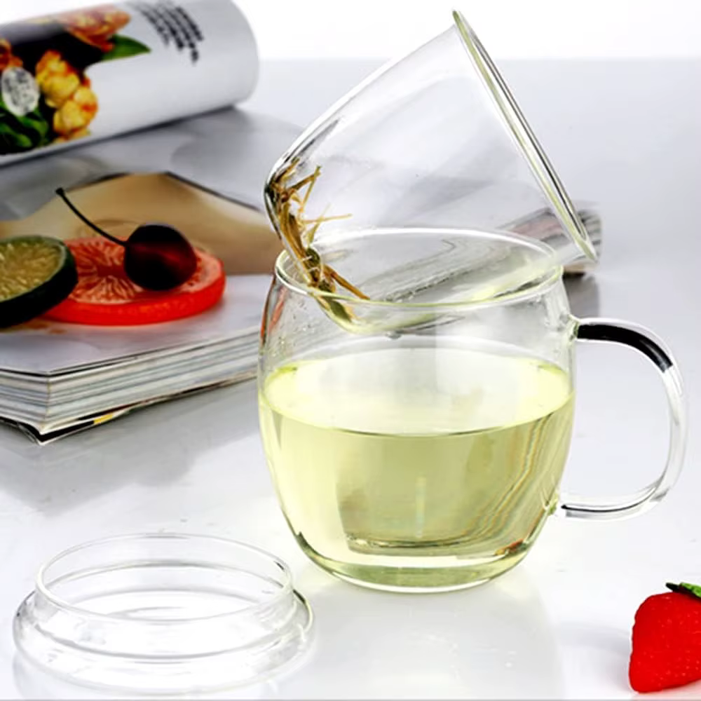 Tasse à thé en verre avec infuseur et couvercle 11oz/350ml