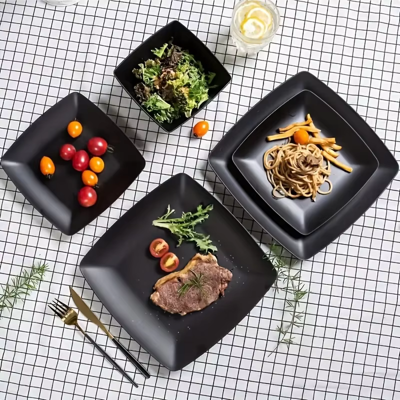 Ensemble de 8 pièces - Assiettes carrées en plastique incassable