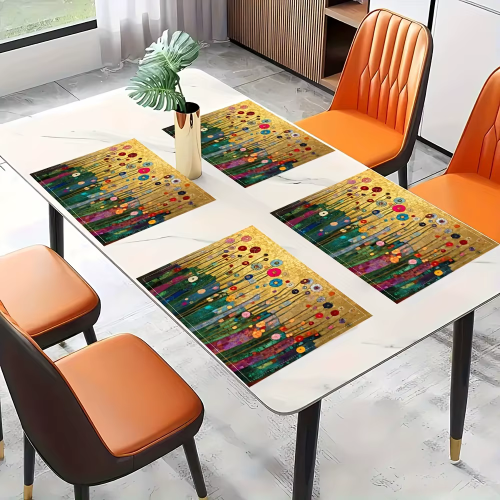 4 sets de table floraux Gustav Klimt avec un design doré