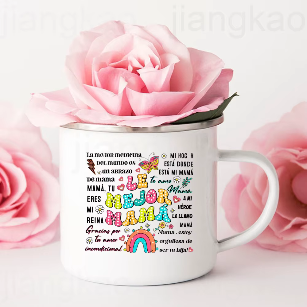 Tasse à café en émail imprimé espagnol pour mère courageuse