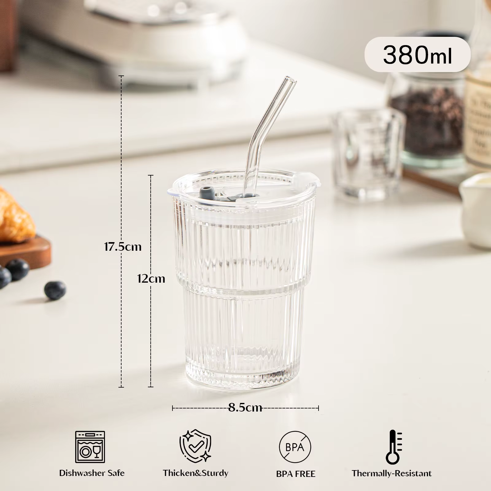 1/2 pièces 450ml tasse en verre à rayures tasses à boire