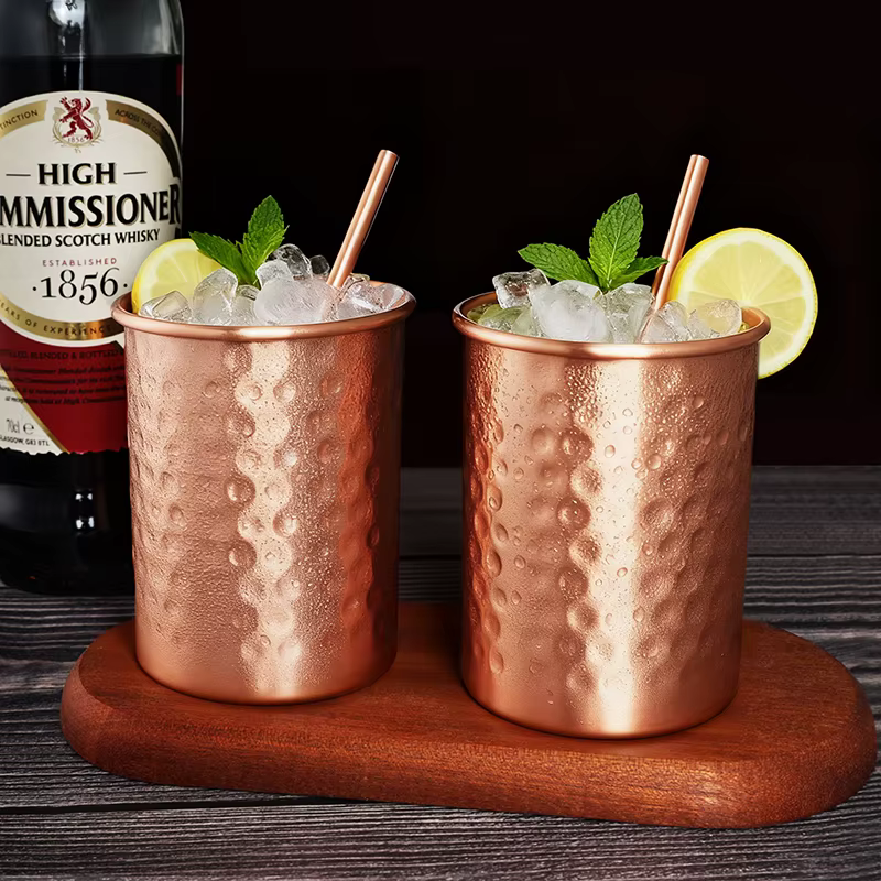 Tasses à Moscow Mule en cuivre 100% pur de 400 ml avec paille