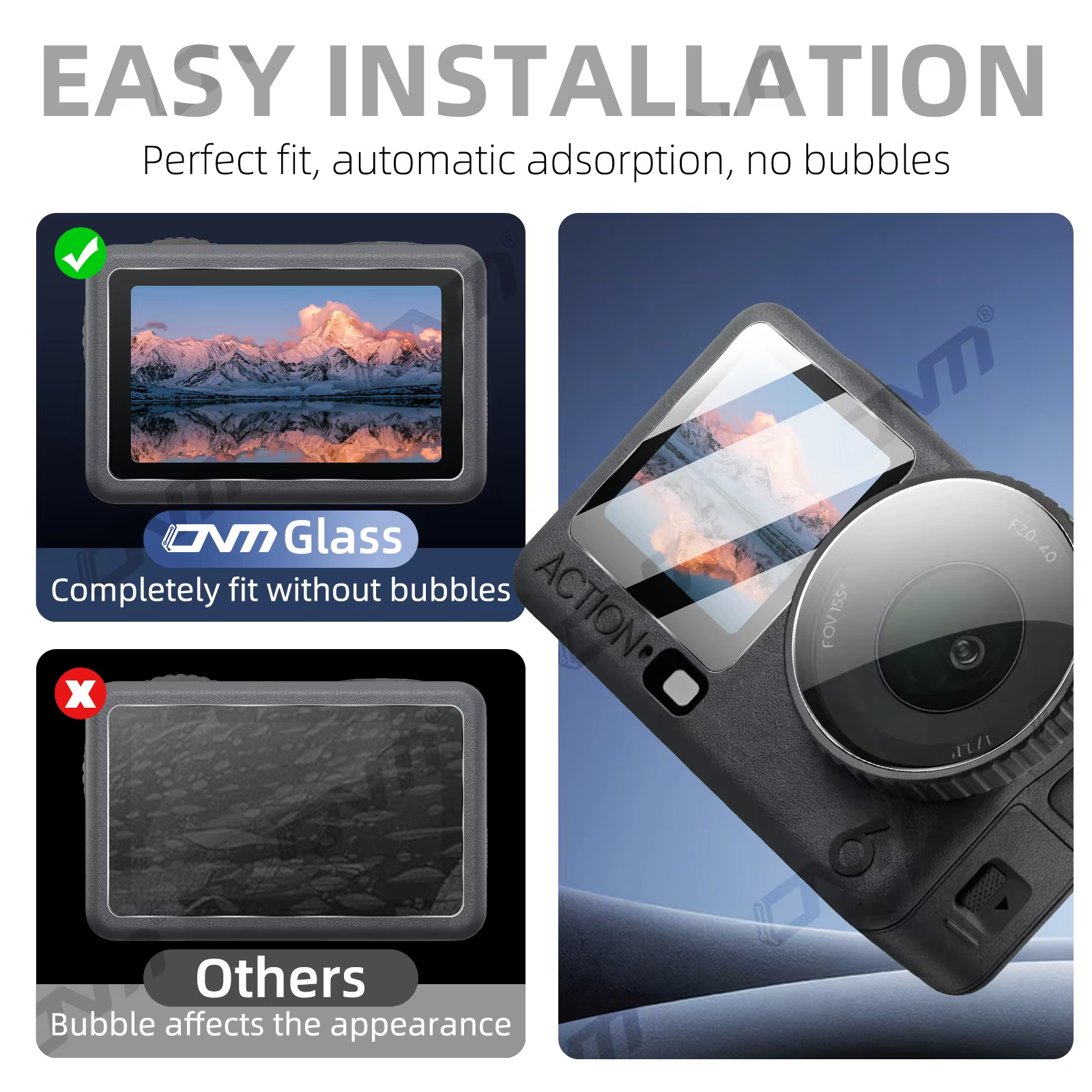Protecteur d'écran en verre trempé pour DJI Action 6 - 9H, anti-rayures, anti-empreintes digitales, HD, transparent, sans bulles, installation facile