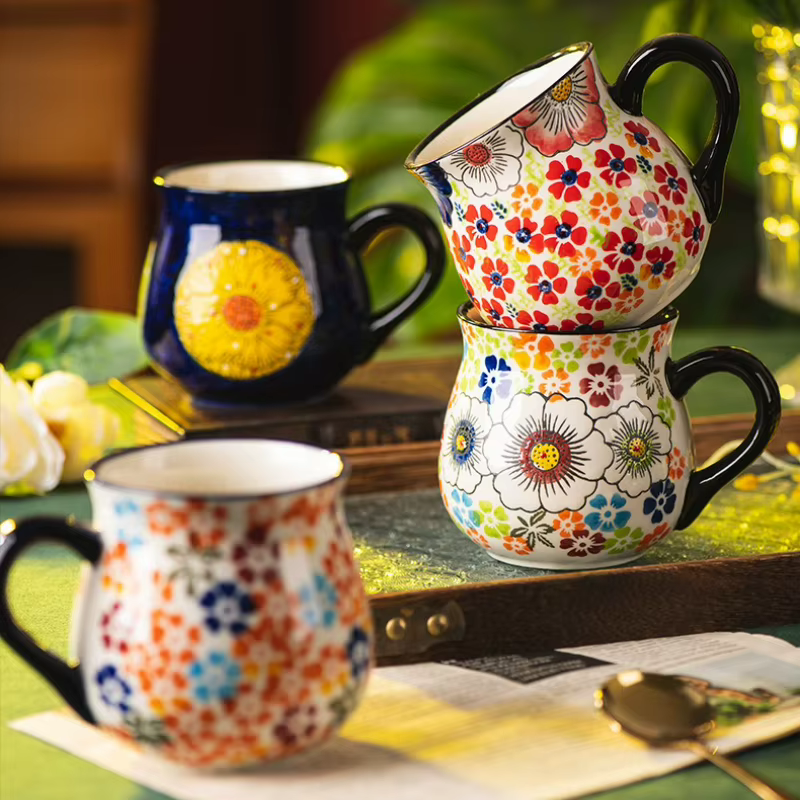 Tasses en céramique créatives Vintage dessinées à la main