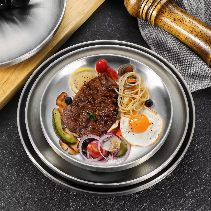 Assiette ronde en acier inoxydable 304