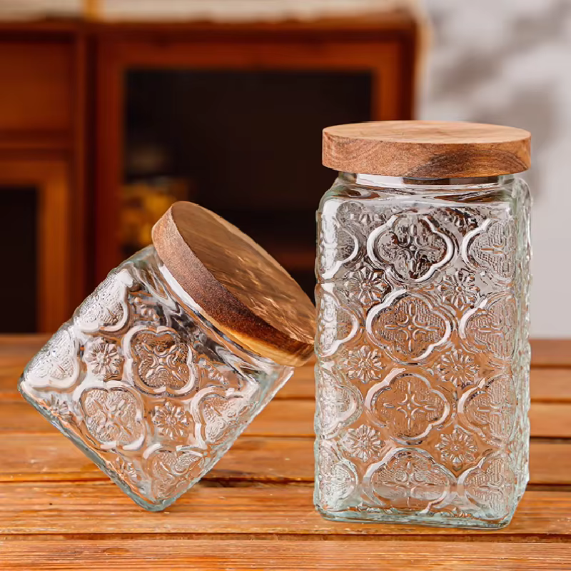 Pot en verre à motif de bégonia en relief rétro