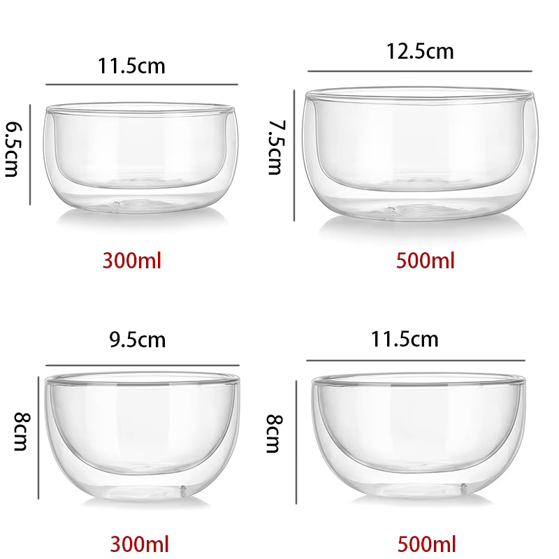 Bol en verre double couche transparent YWDL 300/500ml